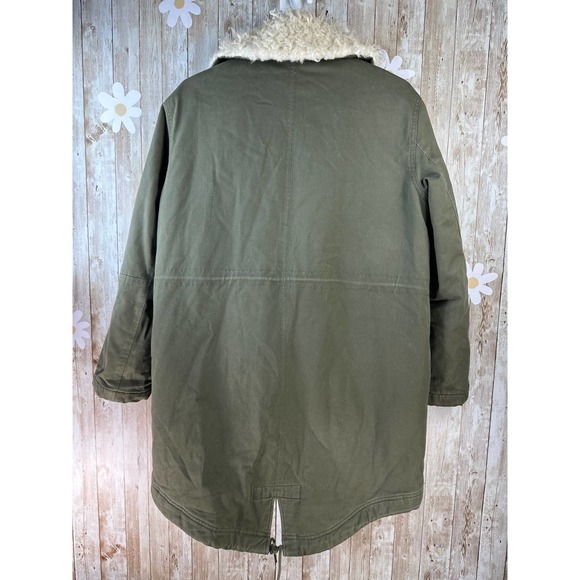 GAP Womens Coat Sz S Olive Green Chunky Faux Fur Collar Quilted‎ Vented Drawcord - Picture 2 of 7